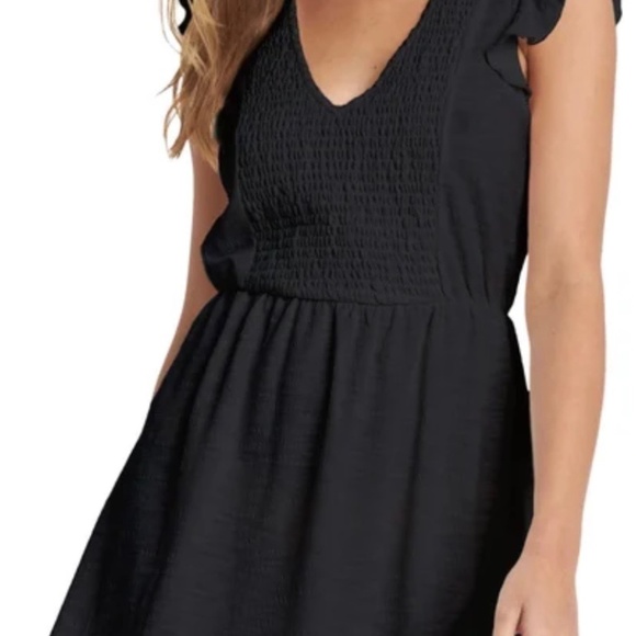 Roxy Dresses & Skirts - NWT Roxy Little Black Dress Smocked S Flutter Ruffle Sleeve Morning Breeze cinch